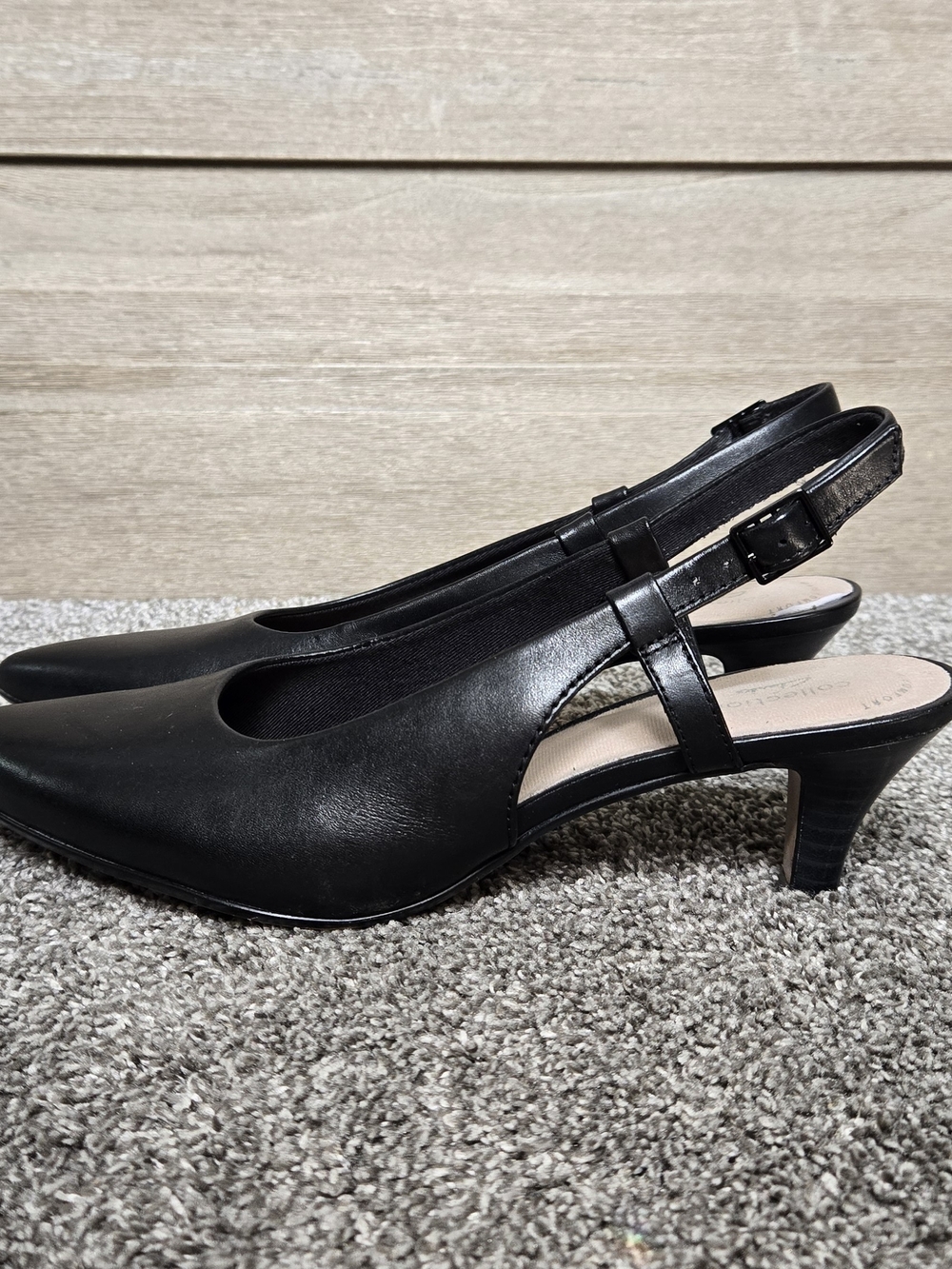 Clarks Linvale Loop Black Pointed Slingback Kitten Heels size 9 - Picture 7 of 11